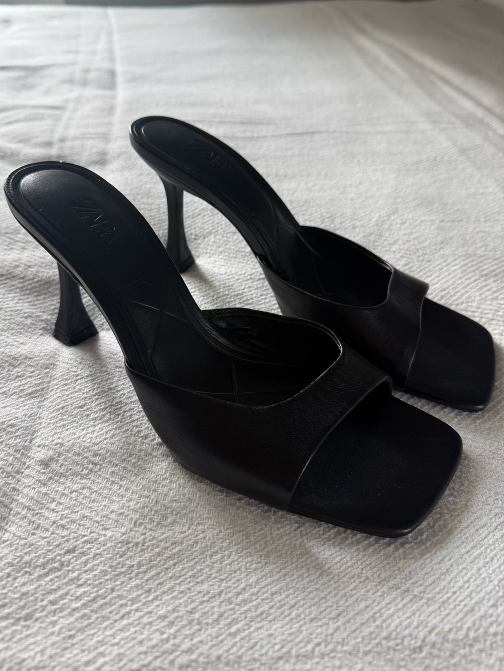 Zara Black Square Toe Mule Heel